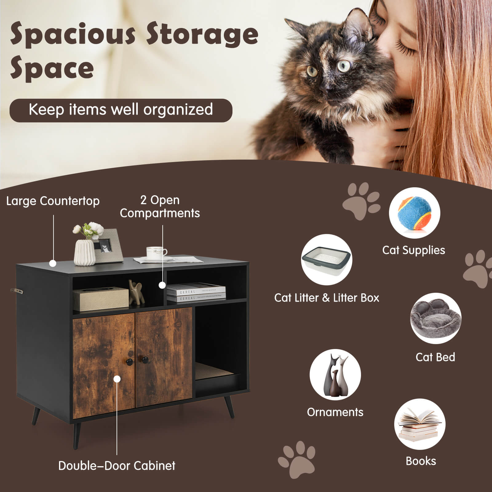 Cat Litter Box Enclosure with Storage Compartments and Pet Scratcher Cat House - view 6