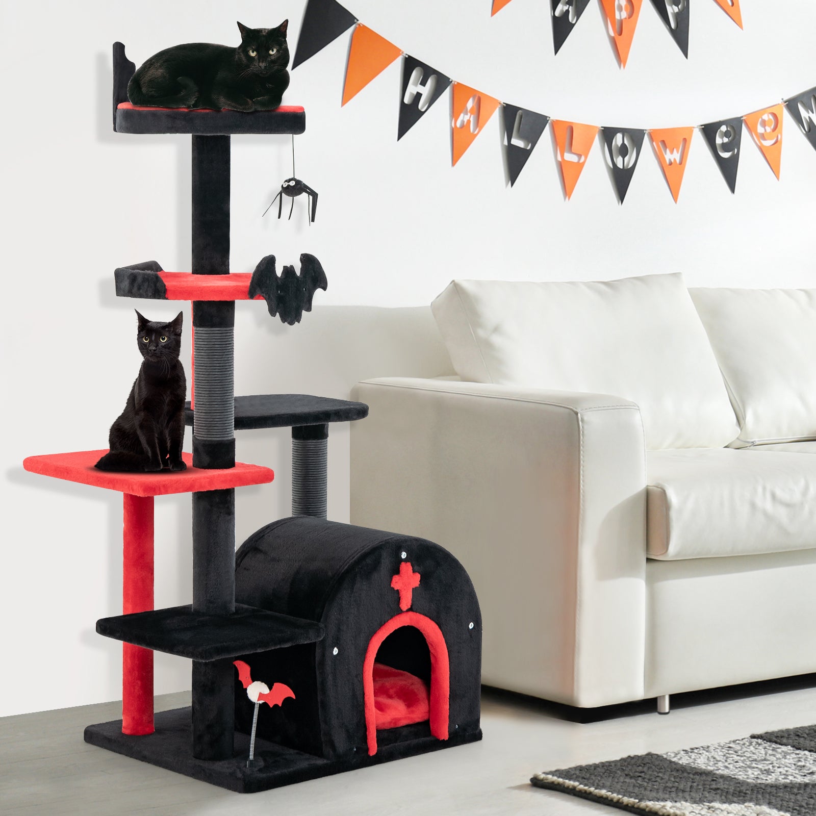 Gothic Cat Tree 53 Inch Tall Cat Tower with Cat Bed and Arch-Shaped Condo - view 2