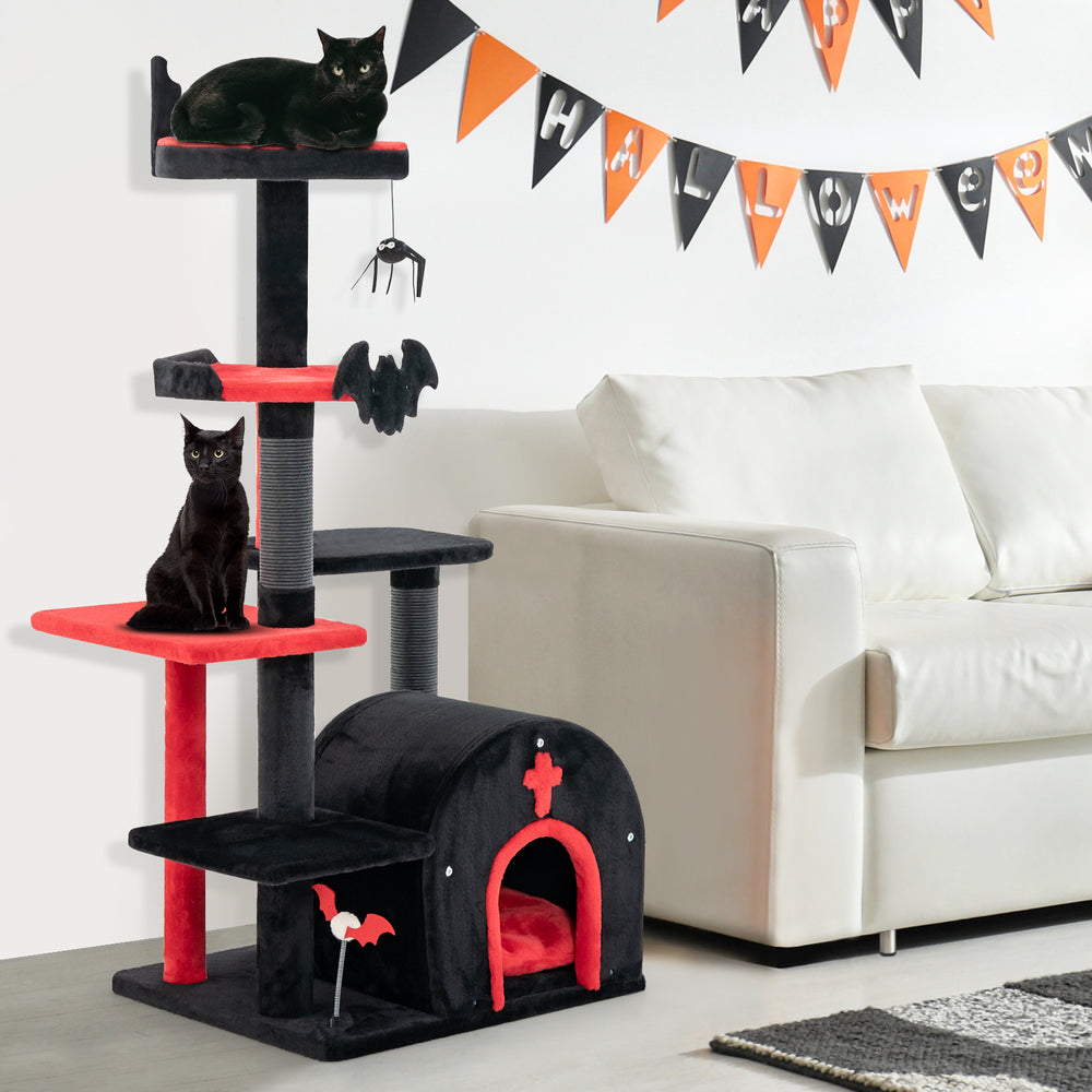 Gothic Cat Tree 53 Inch Tall Cat Tower with Cat Bed and Arch-Shaped Condo - view 2