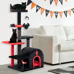 Gothic Cat Tree 53 Inch Tall Cat Tower with Cat Bed and Arch-Shaped Condo - view 2
