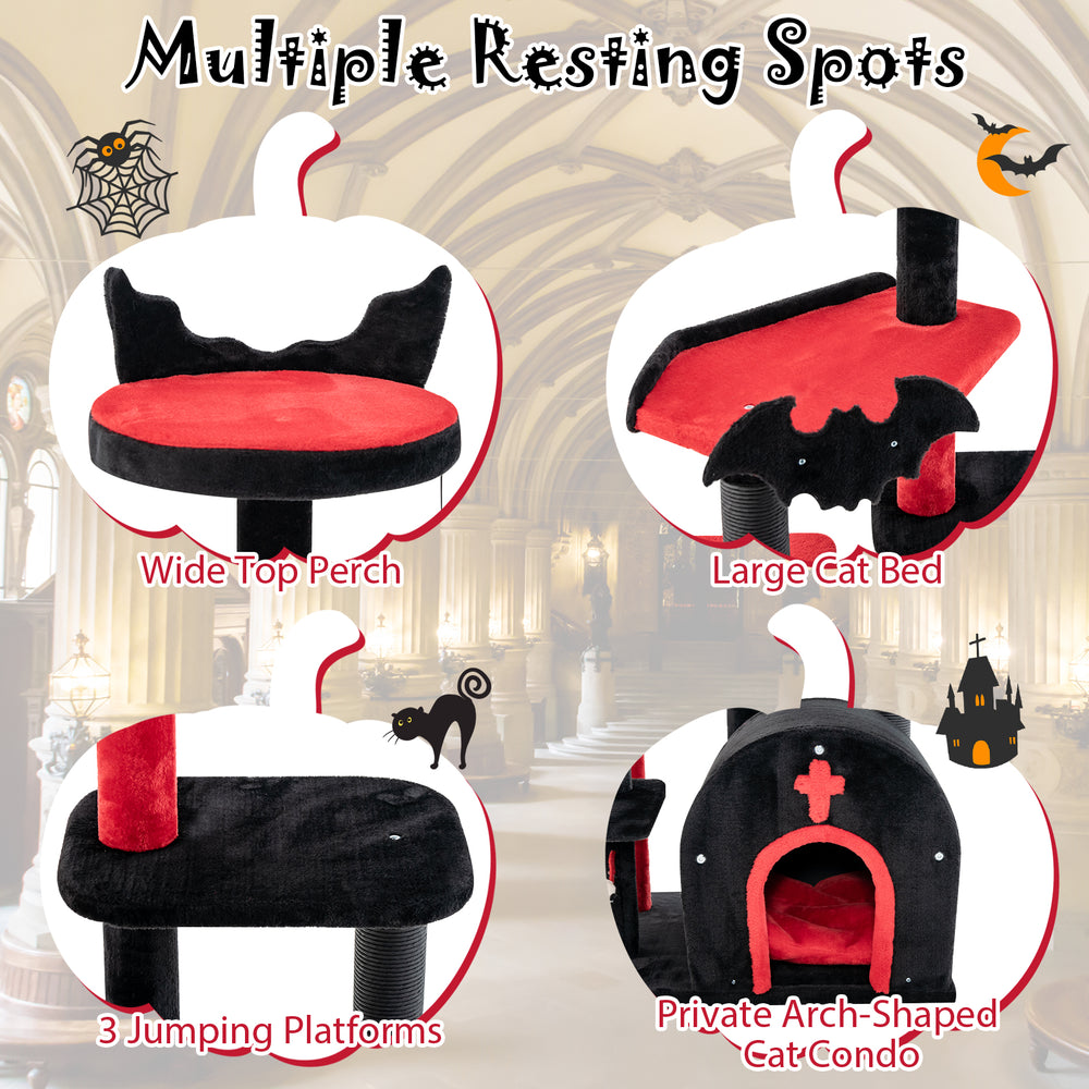 Gothic Cat Tree 53 Inch Tall Cat Tower with Cat Bed and Arch-Shaped Condo - view 7