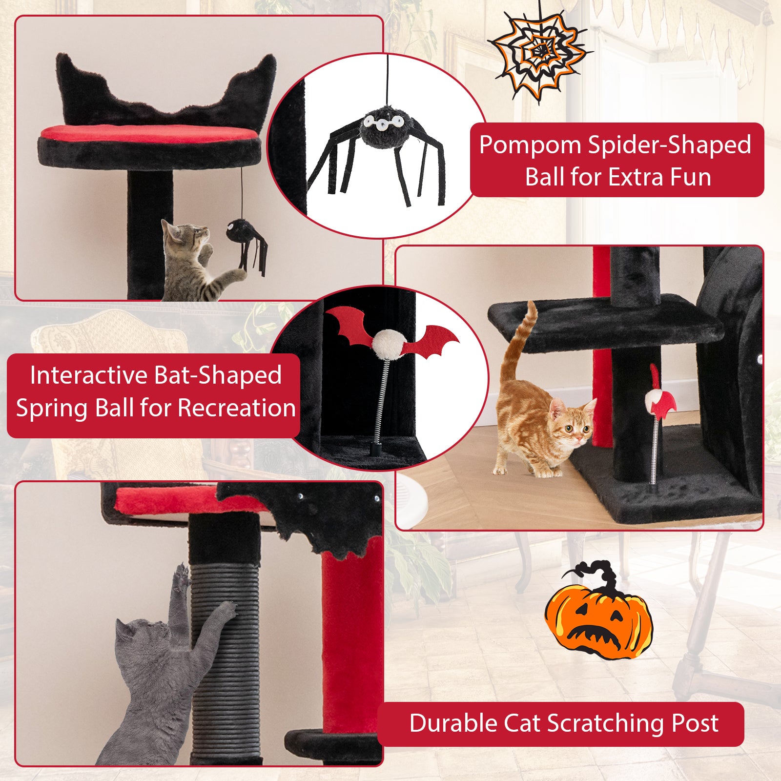 Gothic Cat Tree 53 Inch Tall Cat Tower with Cat Bed and Arch-Shaped Condo - view 8