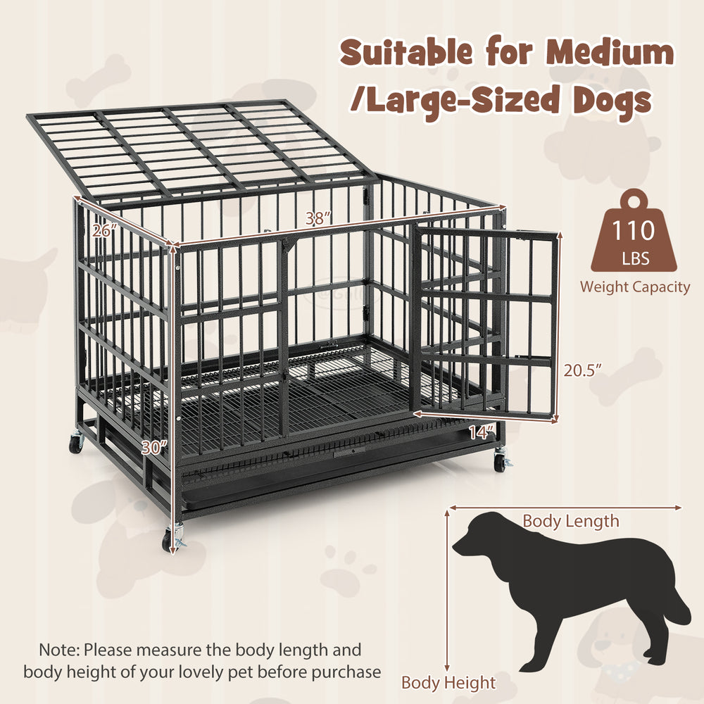 38 Inch Foldable Heavy-Duty Metal Dog Cage with Lockable Rolling Casters - view 5