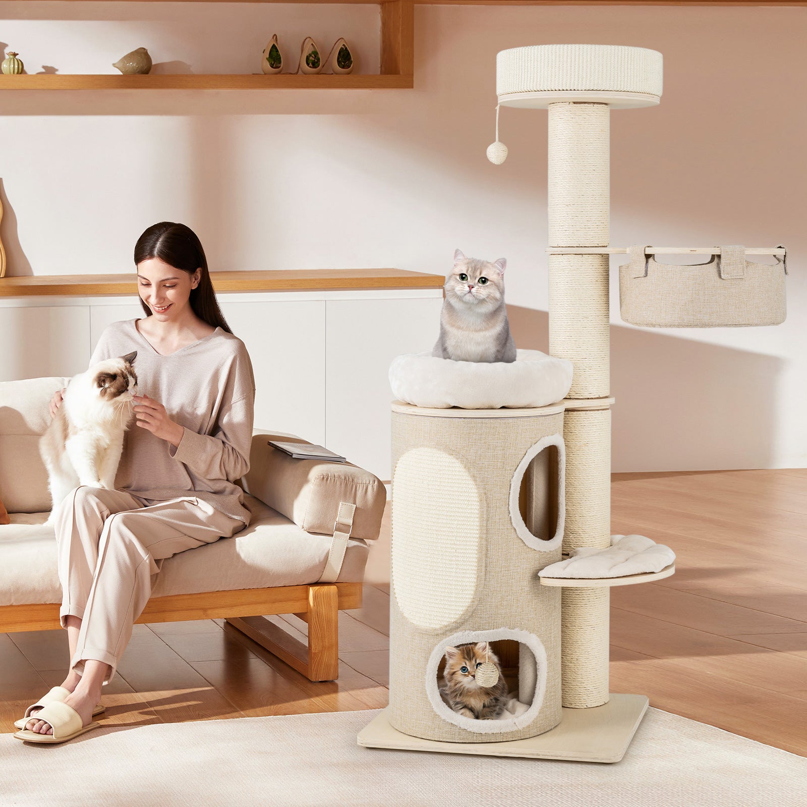 61 Inches Cat Tree for Indoor Cats with 2-stoery Condo and Top Perch - view 2