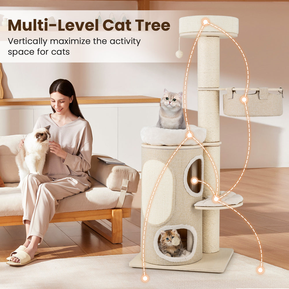 61 Inches Cat Tree for Indoor Cats with 2-stoery Condo and Top Perch - view 6