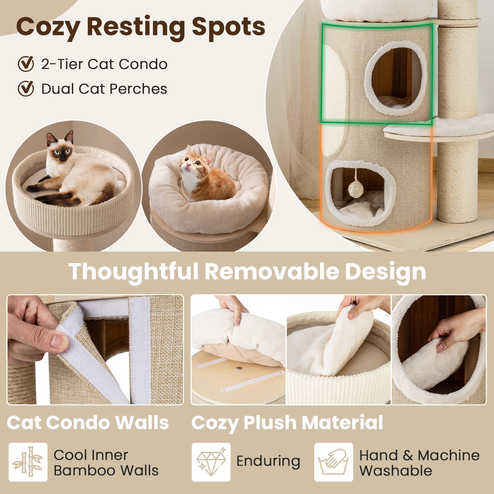 61 Inches Cat Tree for Indoor Cats with 2-stoery Condo and Top Perch - view 7