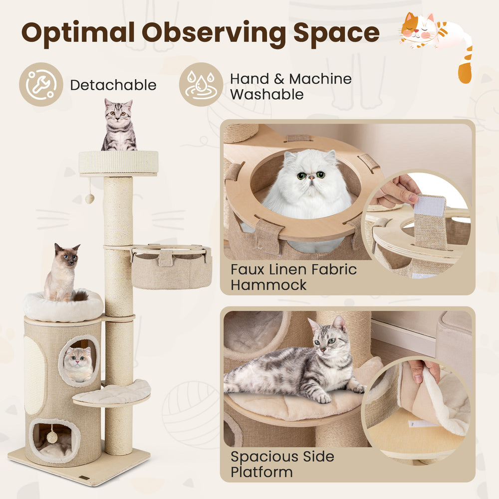 61 Inches Cat Tree for Indoor Cats with 2-stoery Condo and Top Perch - view 8
