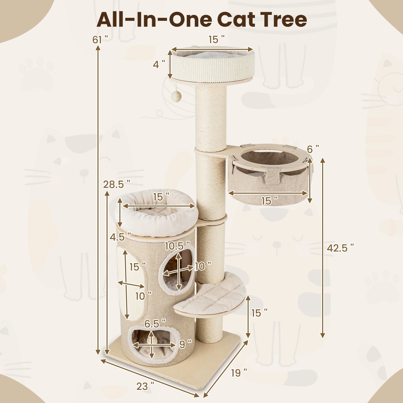 61 Inches Cat Tree for Indoor Cats with 2-stoery Condo and Top Perch - view 4