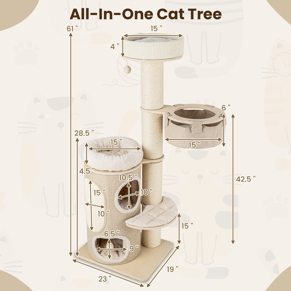 61 Inches Cat Tree for Indoor Cats with 2-stoery Condo and Top Perch - view 4
