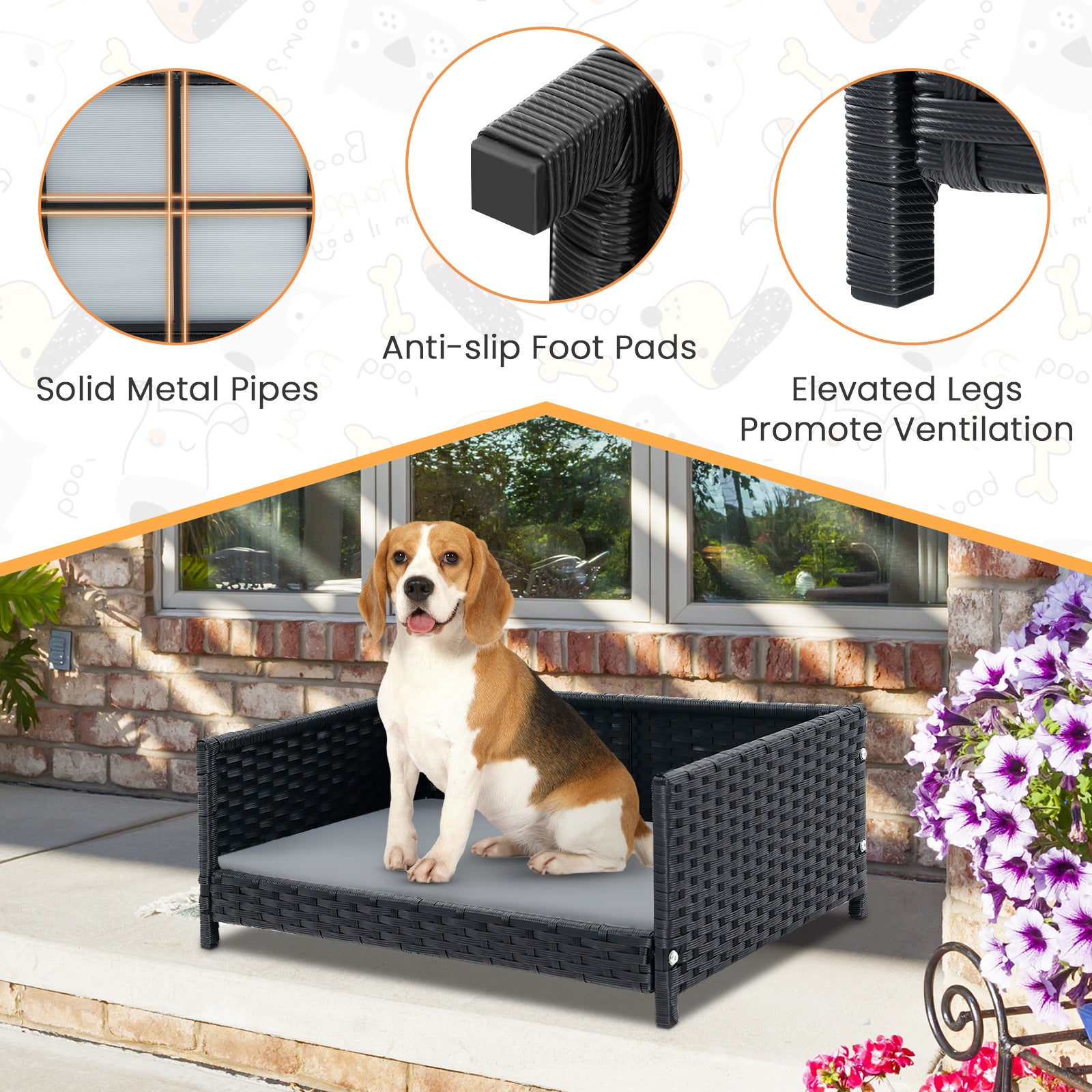 Rattan Dog Bed with Waterproof Soft Cushion for Medium Small Dogs Cats - view 8