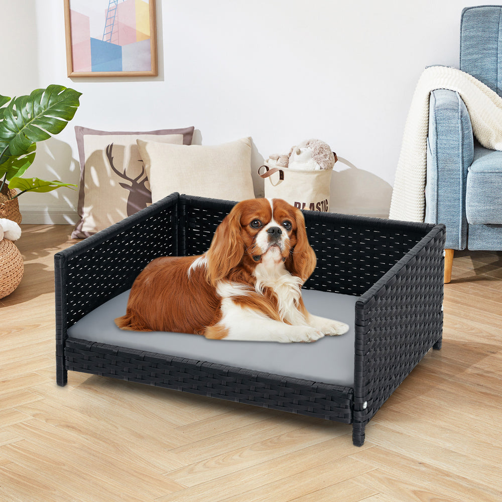 Rattan Dog Bed with Waterproof Soft Cushion for Medium Small Dogs Cats - view 3