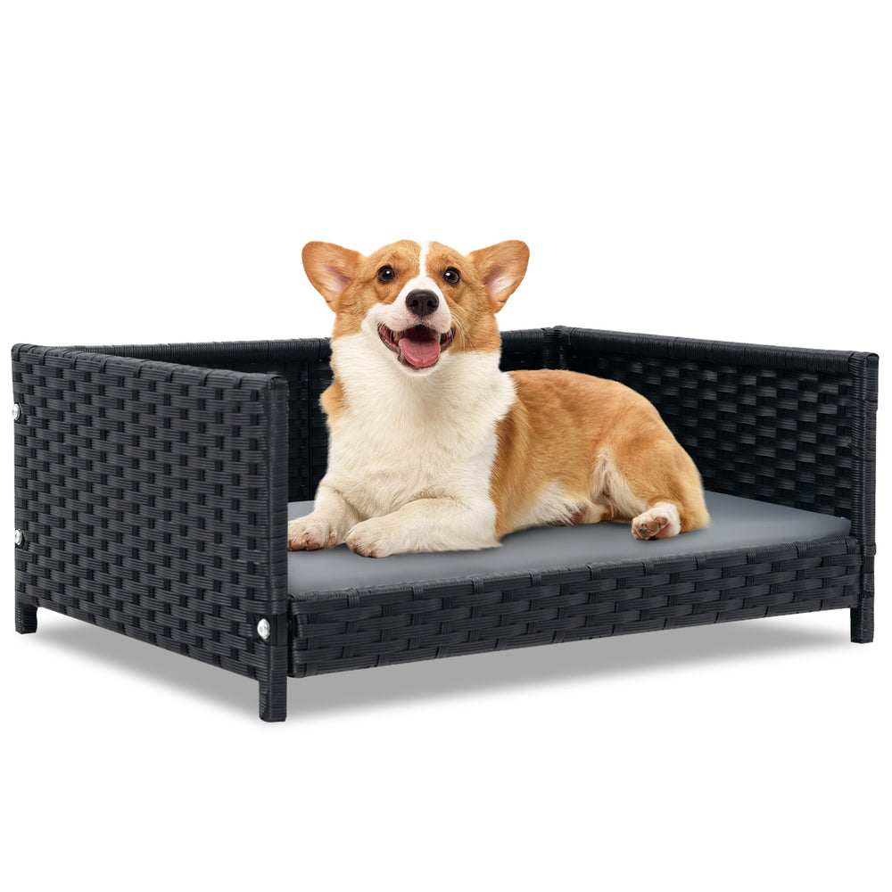 Rattan Dog Bed with Waterproof Soft Cushion for Medium Small Dogs Cats - view 4