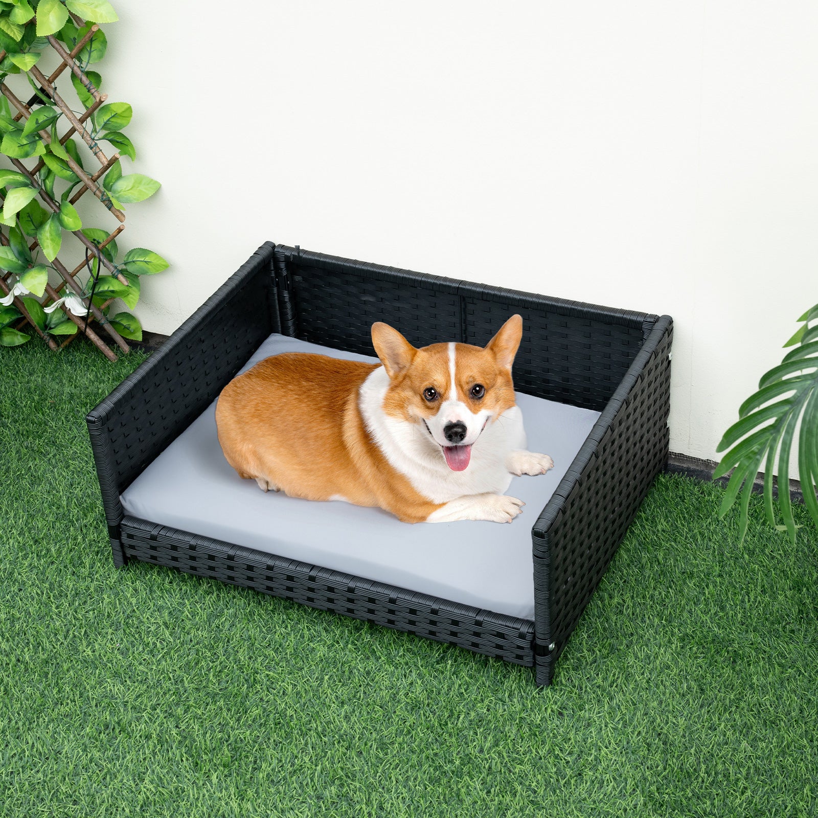 Rattan Dog Bed with Waterproof Soft Cushion for Medium Small Dogs Cats - view 6