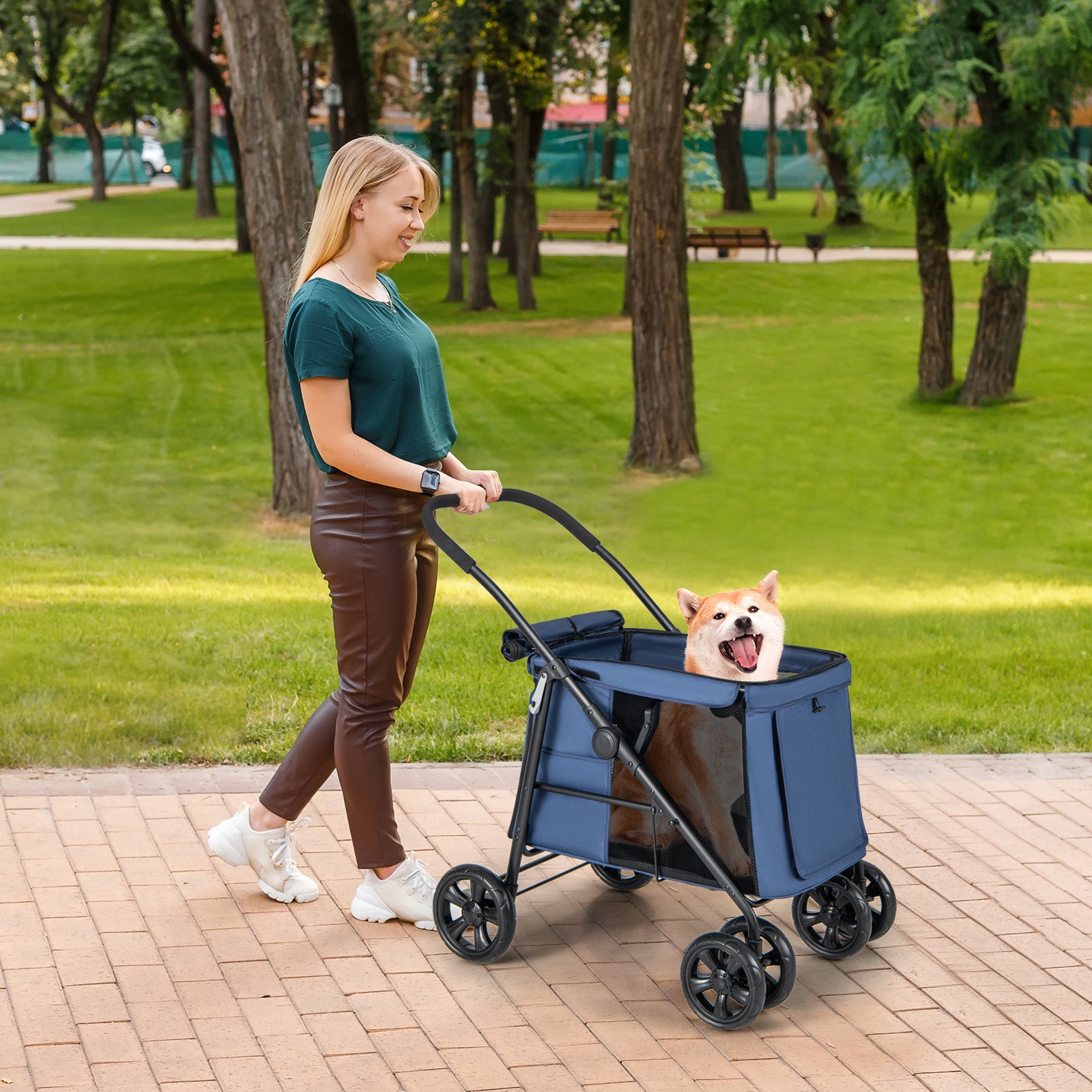 Folding Pet Stroller for Small and Medium Pets with Breathable Mesh andx - view 2