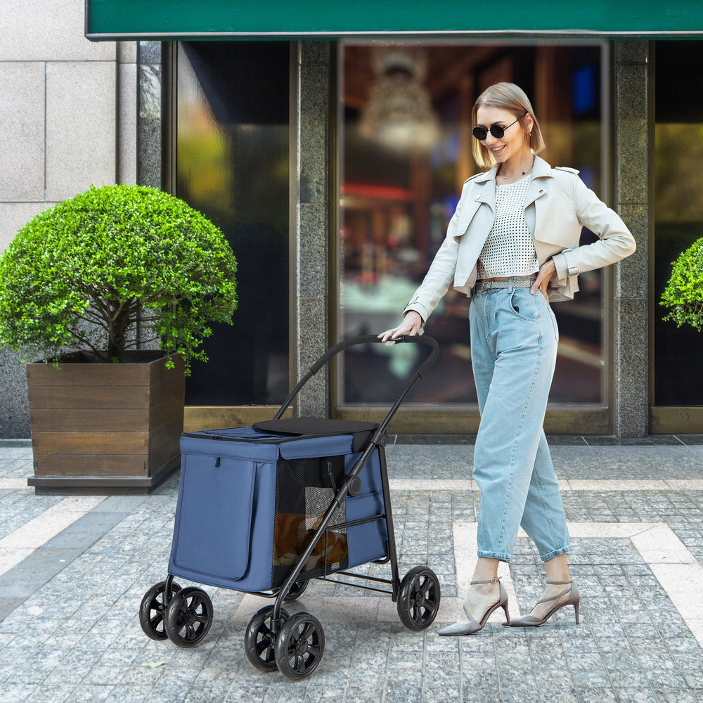 Folding Pet Stroller for Small and Medium Pets with Breathable Mesh andx - view 3