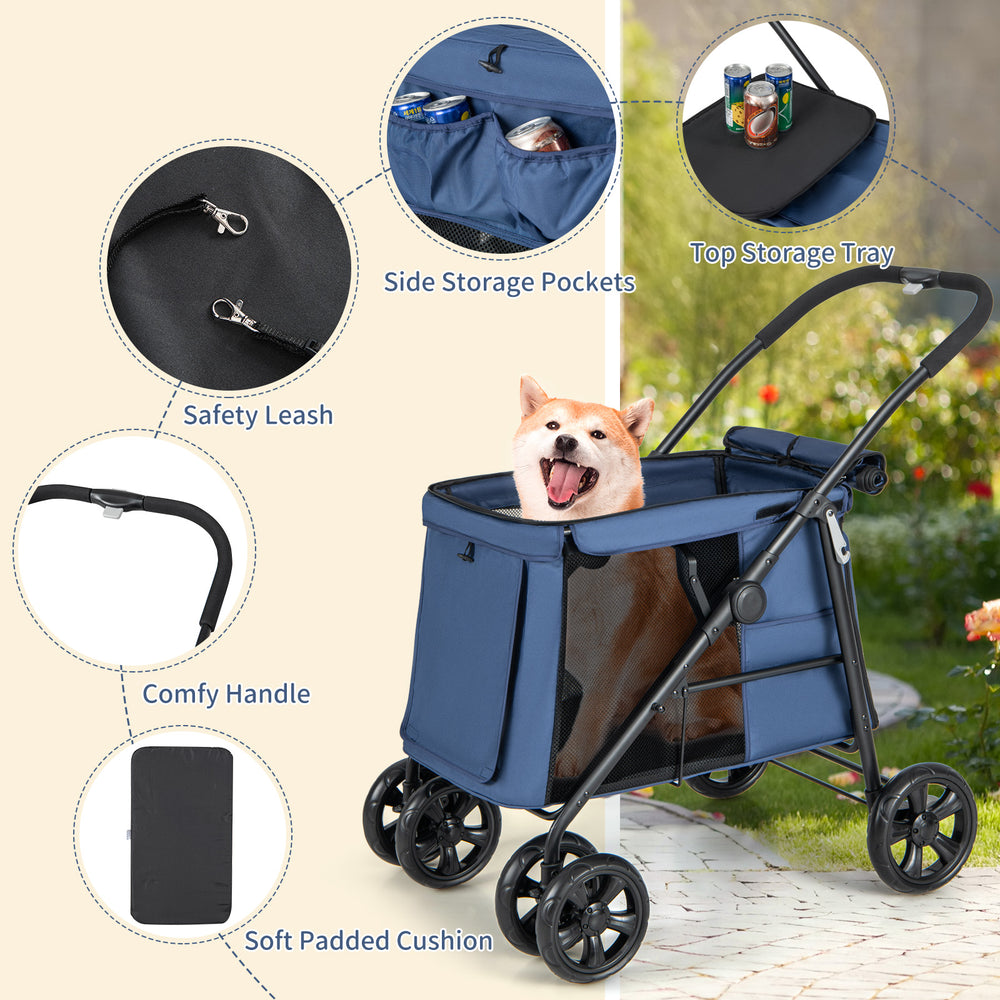 Folding Pet Stroller for Small and Medium Pets with Breathable Mesh andx - view 6