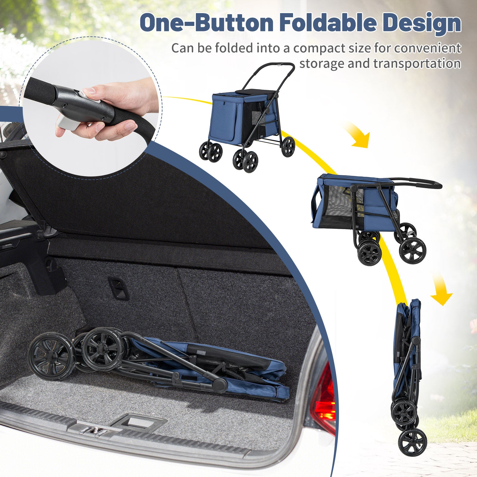 Folding Pet Stroller for Small and Medium Pets with Breathable Mesh andx - view 8