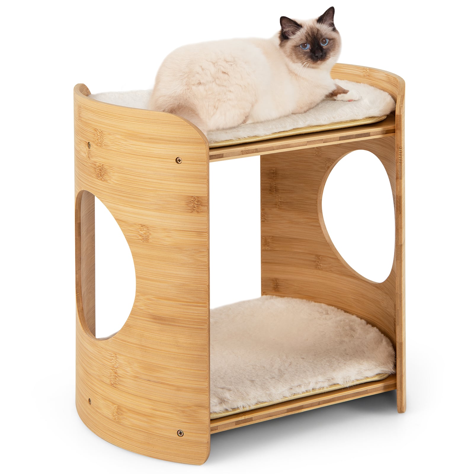 2-Tier Cute Small Cat Tree for Indoor Cats with Natural Bamboo Frame