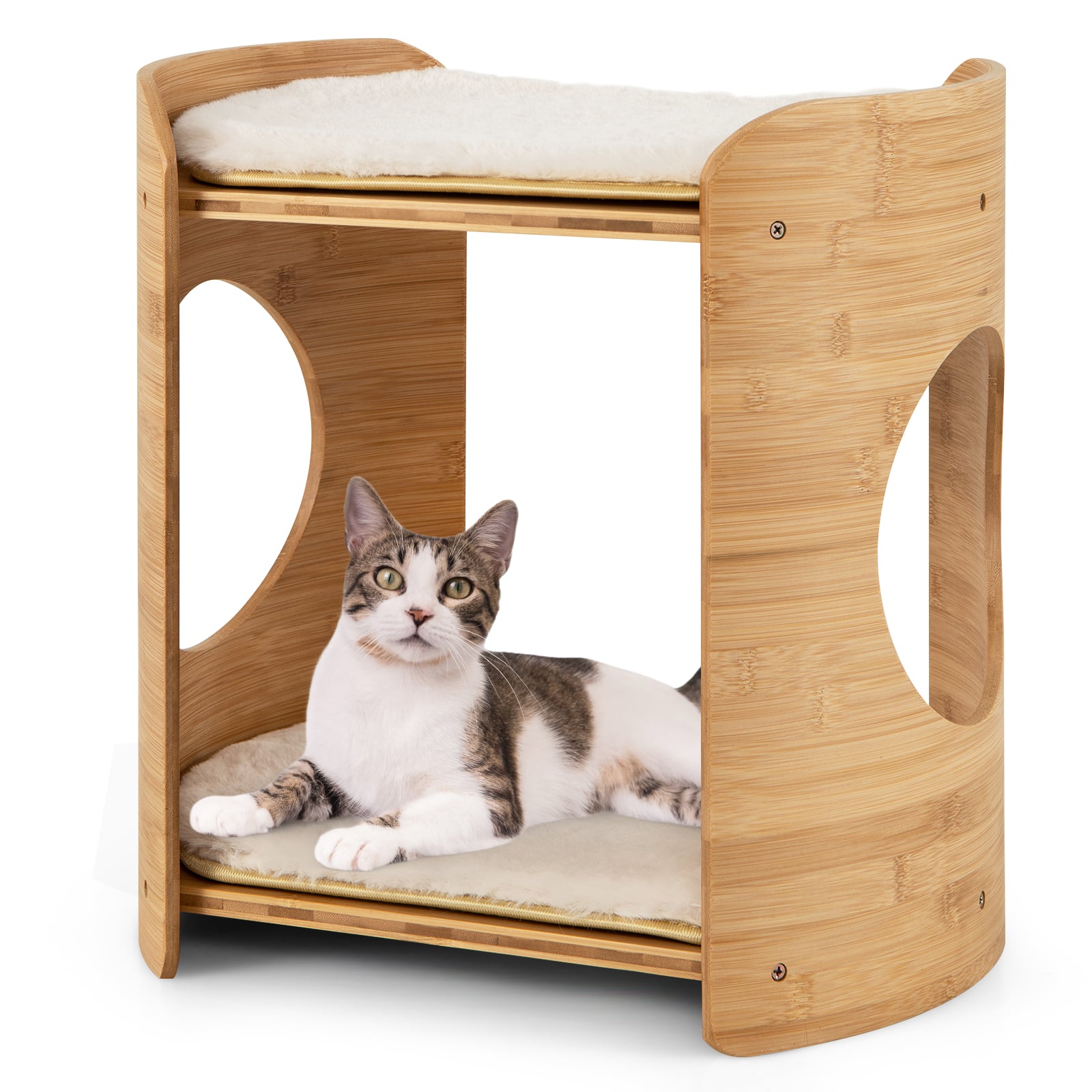 2-Tier Cute Small Cat Tree for Indoor Cats with Natural Bamboo Frame - view 4