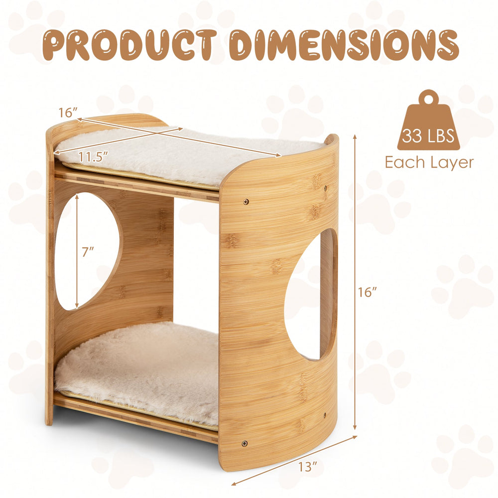 2-Tier Cute Small Cat Tree for Indoor Cats with Natural Bamboo Frame - view 5