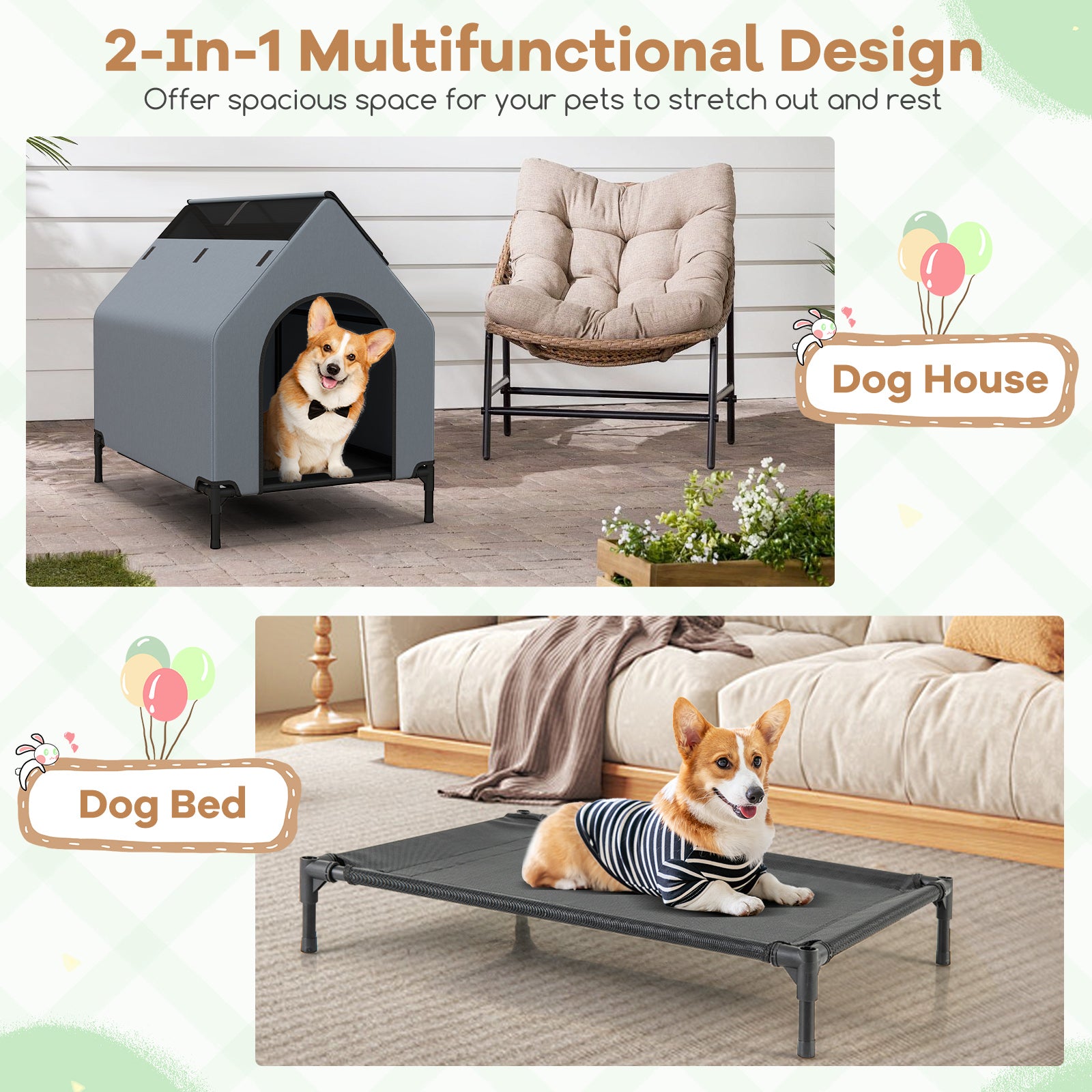 Large/Middle/Small Outdoor Elevated Pet House with Ventilated Windows Pet - view 8