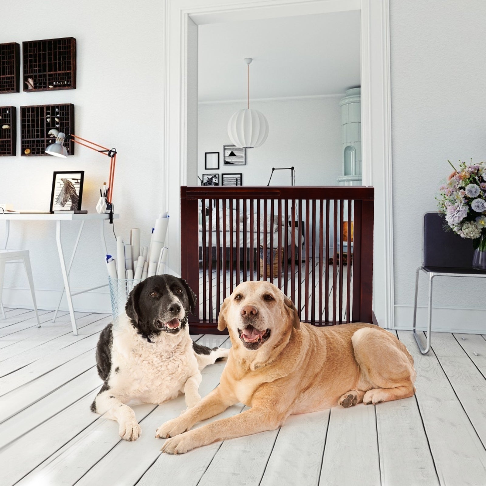 Folding Adjustable Free Standing 3 Panel Wood Fence Pet Gate - view 2