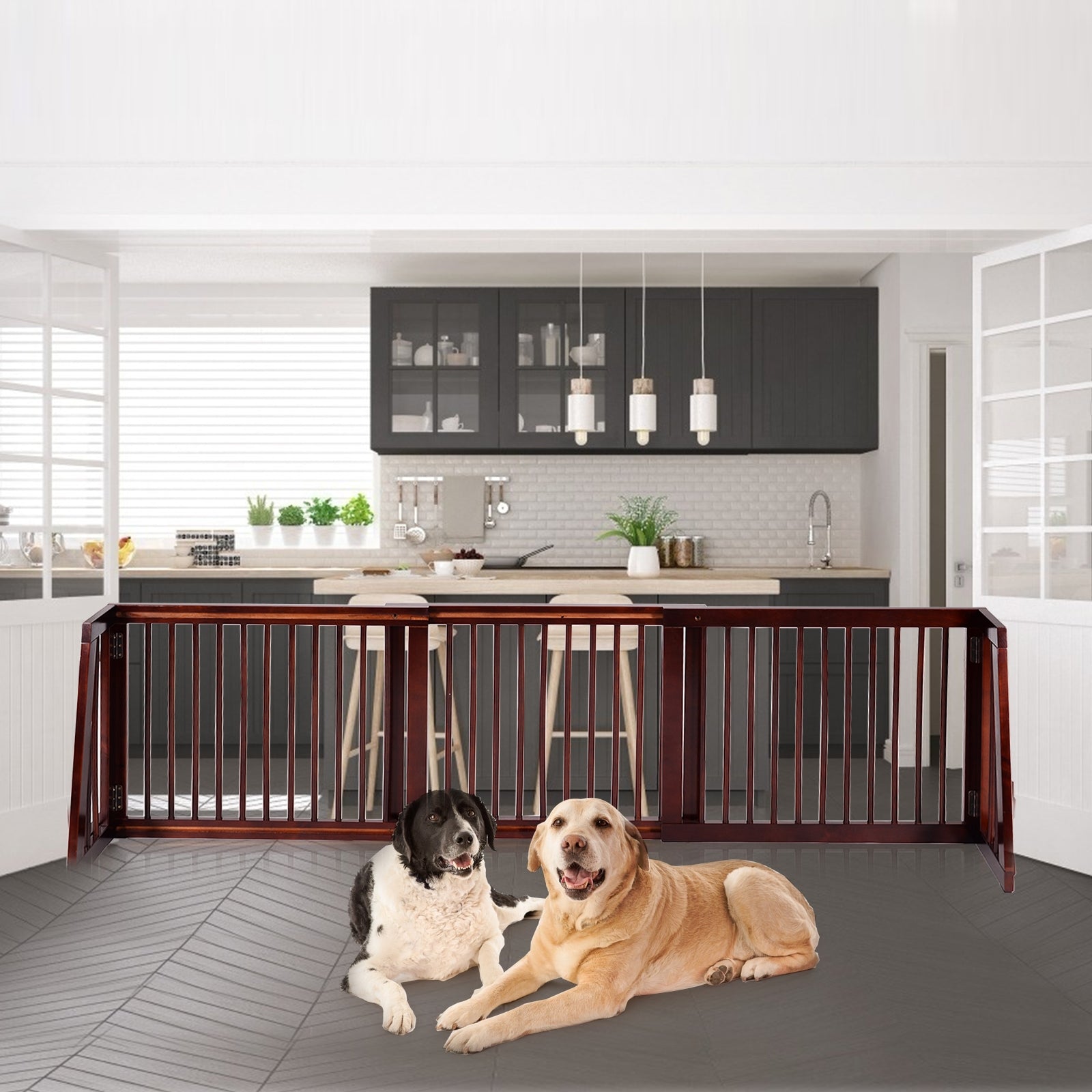 Folding Adjustable Free Standing 3 Panel Wood Fence Pet Gate - view 3
