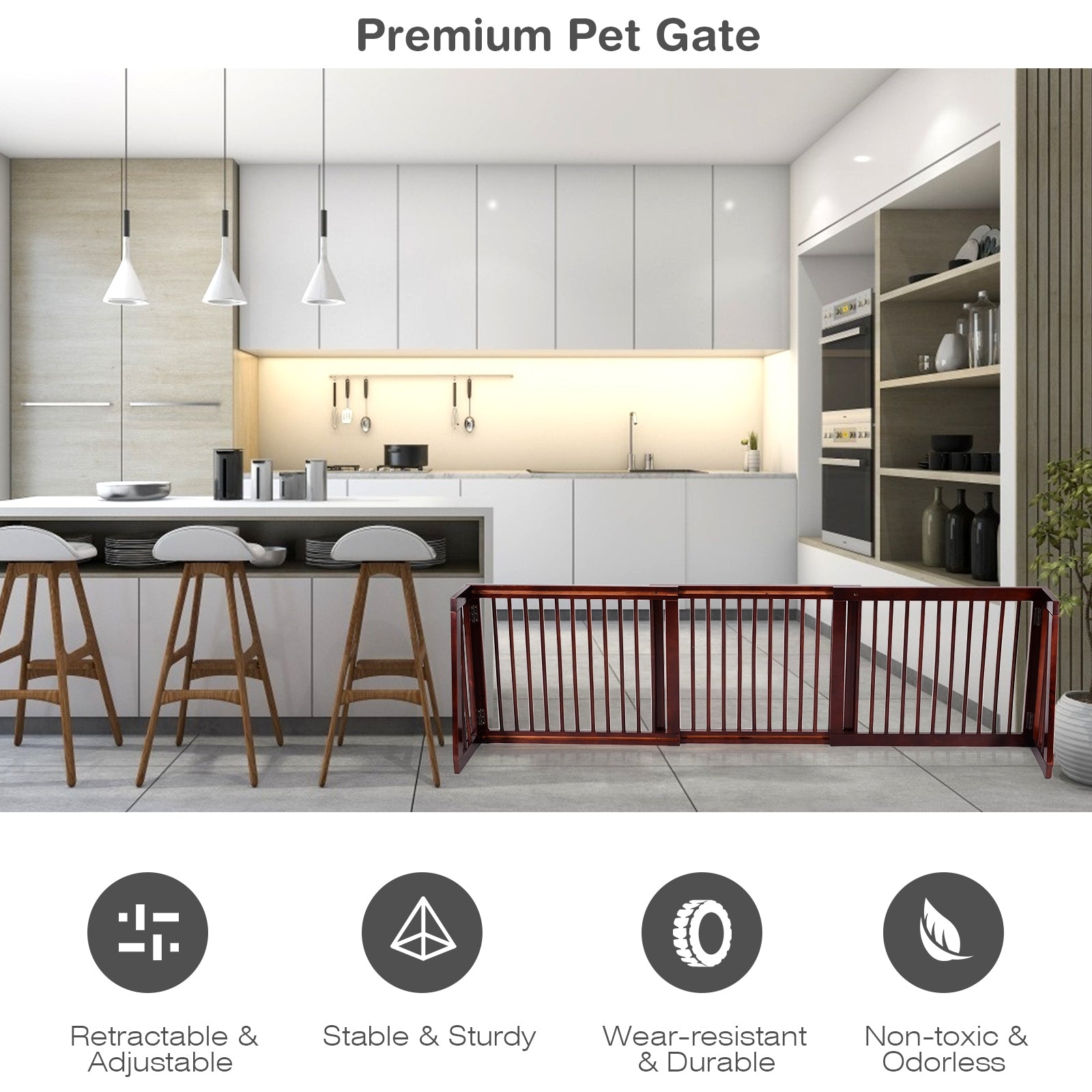 Folding Adjustable Free Standing 3 Panel Wood Fence Pet Gate - view 6