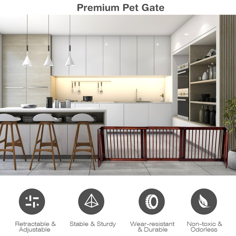 Folding Adjustable Free Standing 3 Panel Wood Fence Pet Gate - view 6