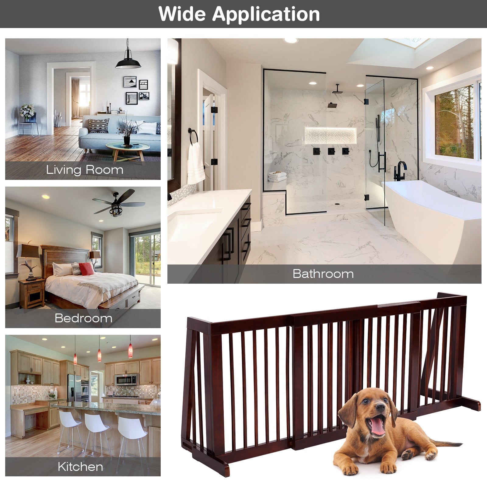 Folding Adjustable Free Standing 3 Panel Wood Fence Pet Gate - view 5