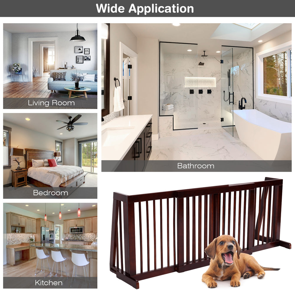 Folding Adjustable Free Standing 3 Panel Wood Fence Pet Gate - view 5