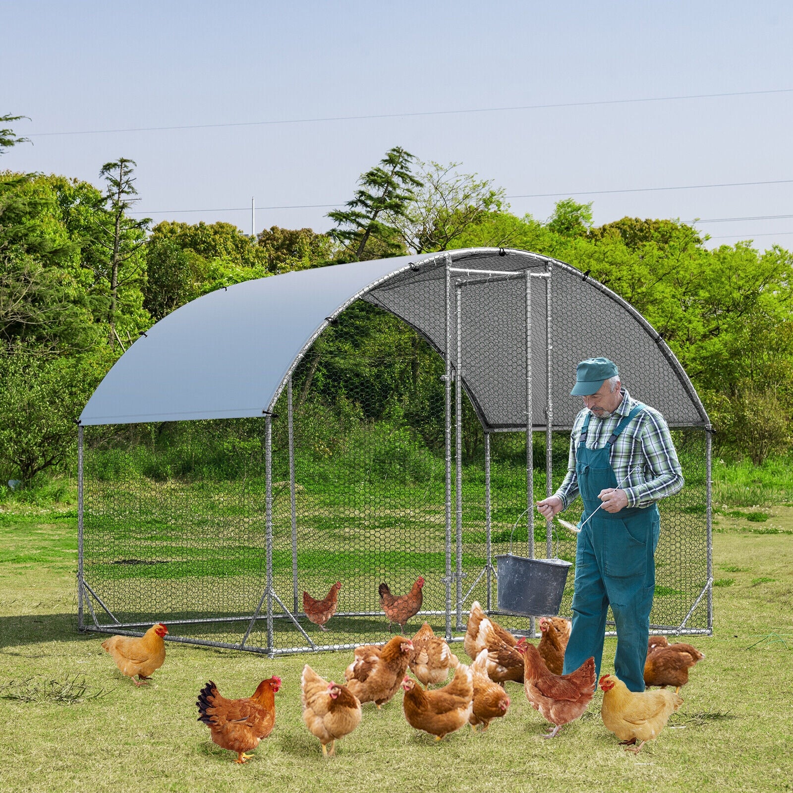 6.2 Feet/12.5 Feet/19 Feet Large Metal Chicken Coop Outdoor Galvanized Dome - view 2