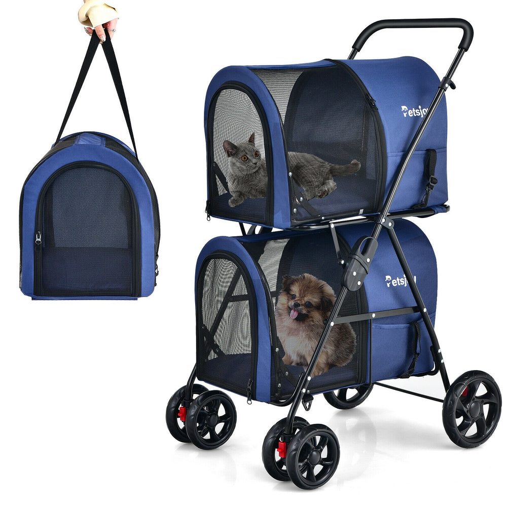 4-in-1 Double Pet Stroller with Detachable Carrier and Travel Carriage - view 4