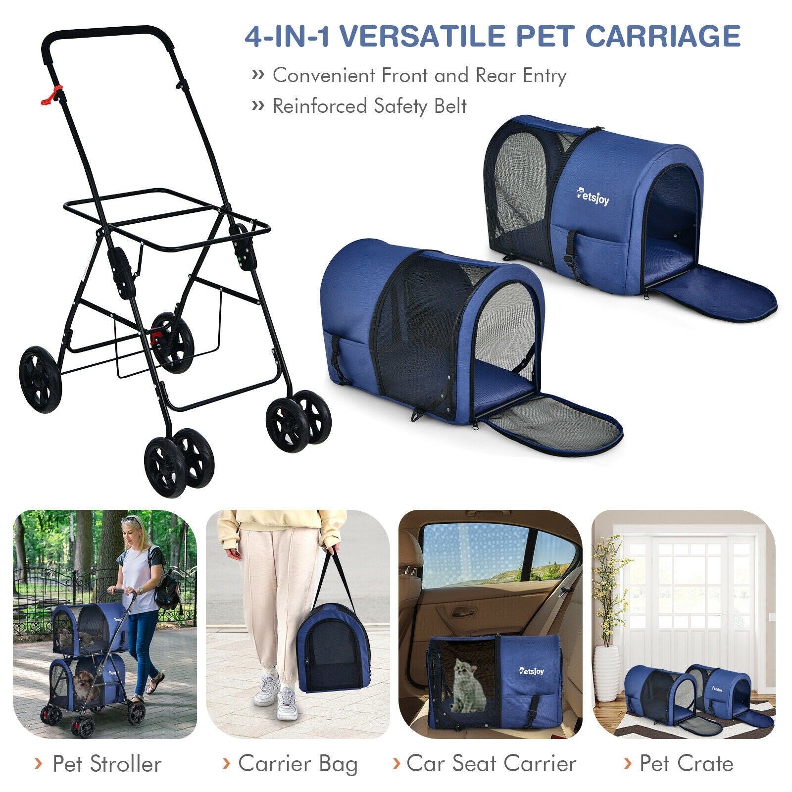 4-in-1 Double Pet Stroller with Detachable Carrier and Travel Carriage - view 6