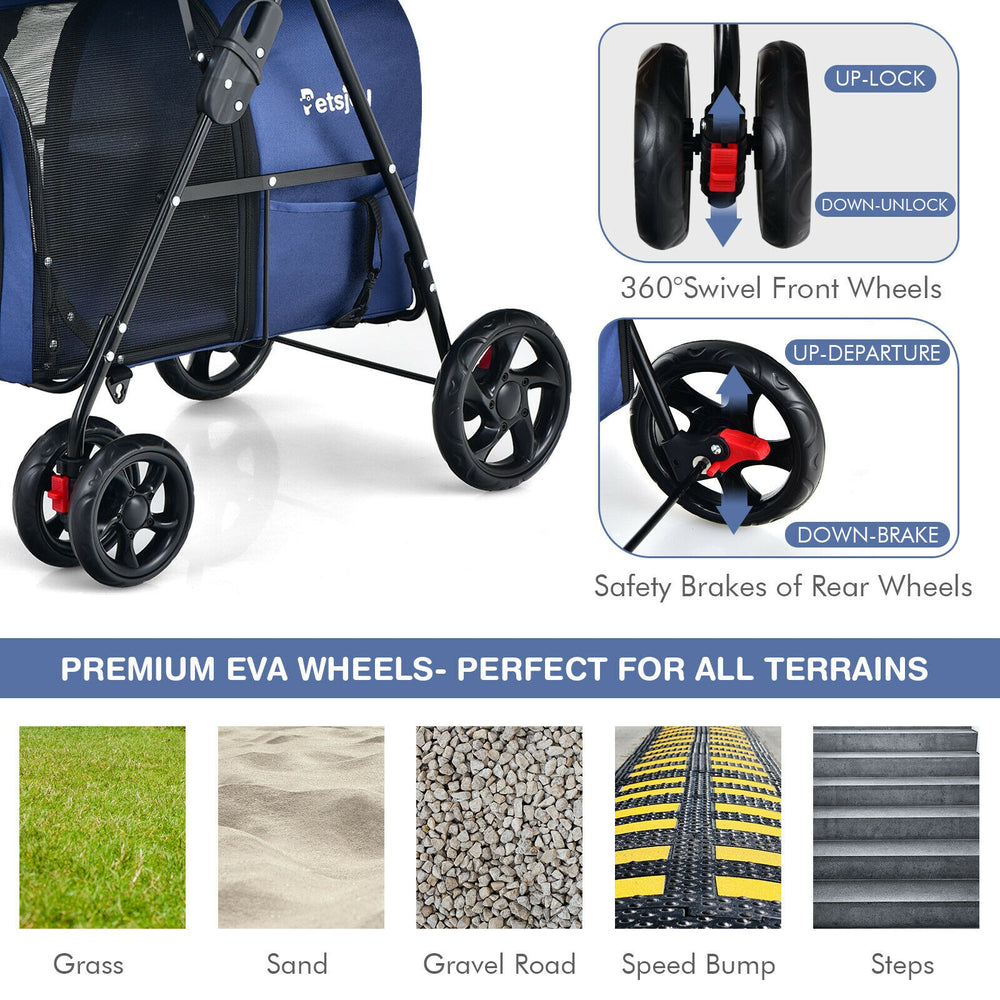 4-in-1 Double Pet Stroller with Detachable Carrier and Travel Carriage - view 8