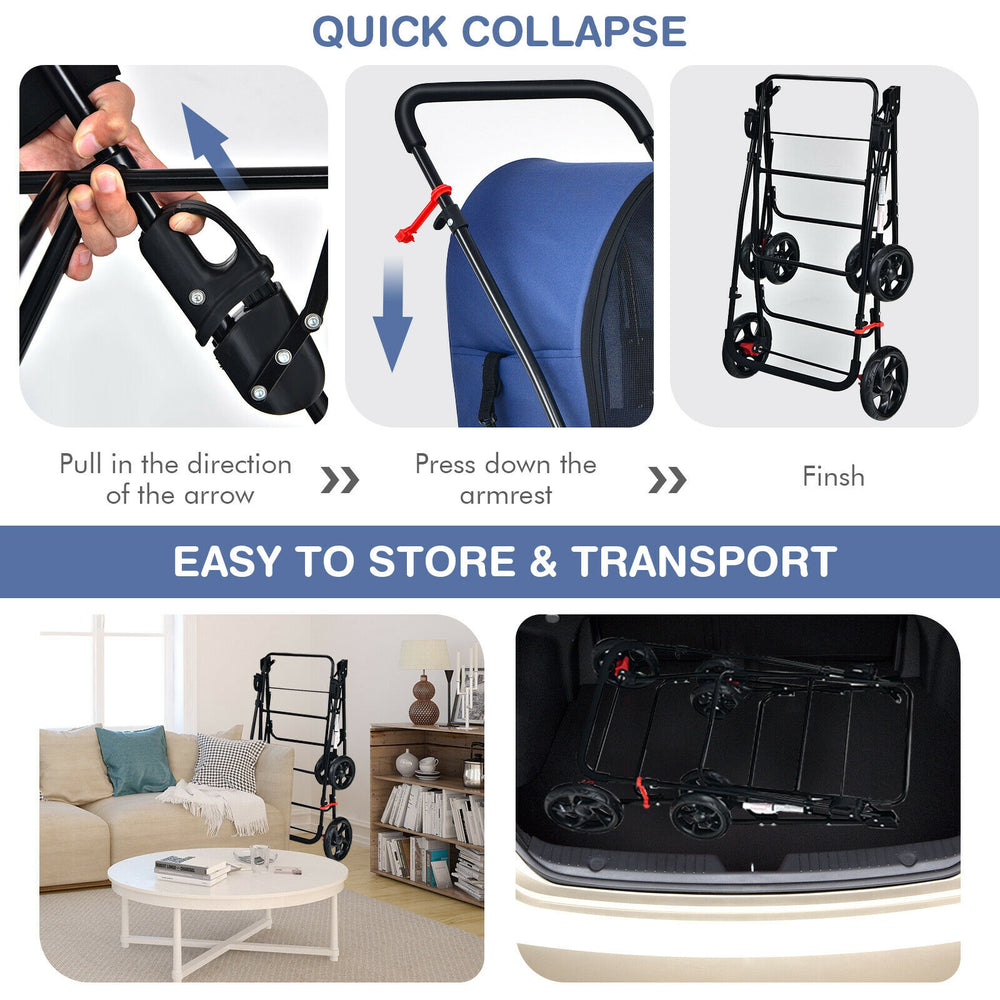 4-in-1 Double Pet Stroller with Detachable Carrier and Travel Carriage - view 7