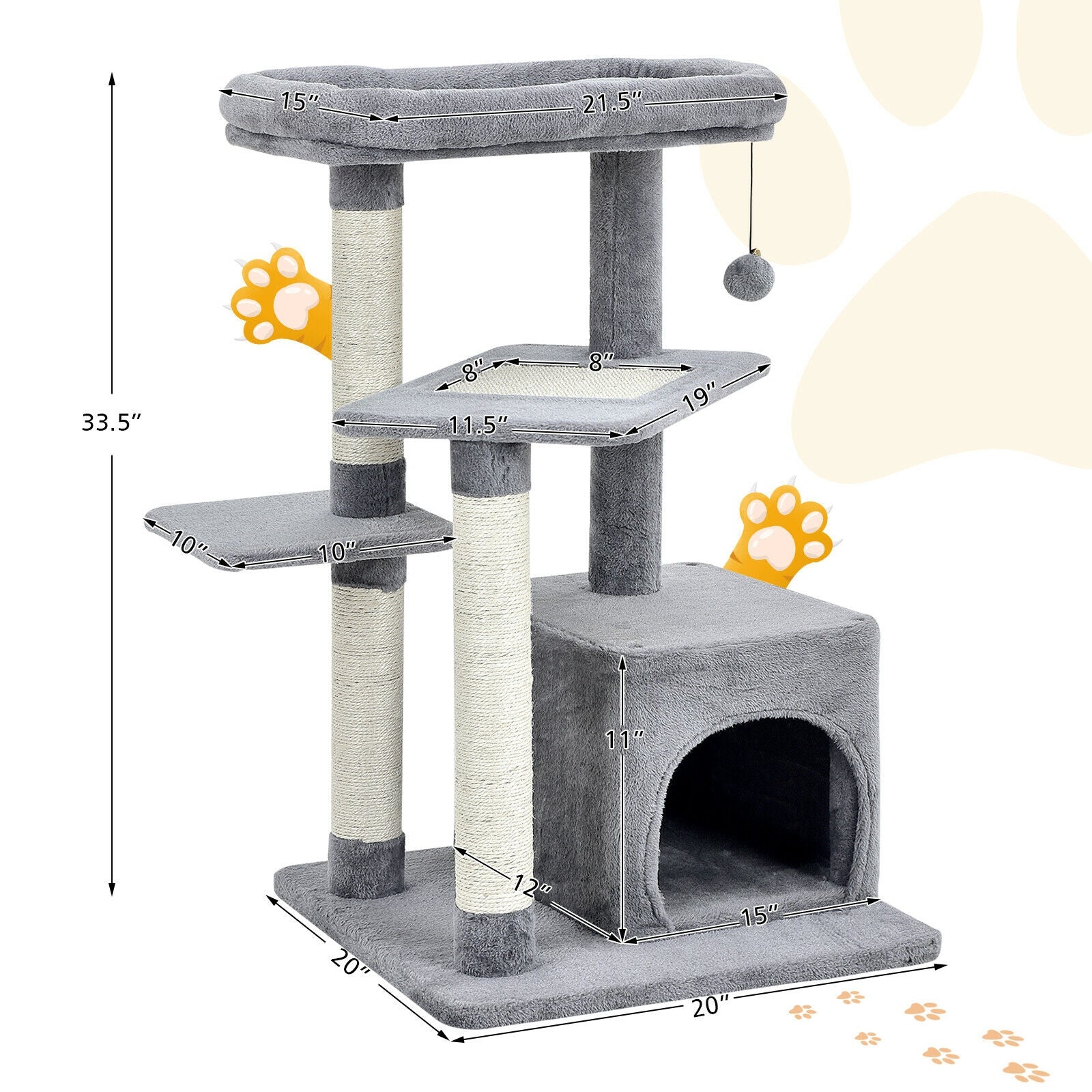 Cat Tree with Perch and Hanging Ball for Indoor Activity Play and Rest - view 5