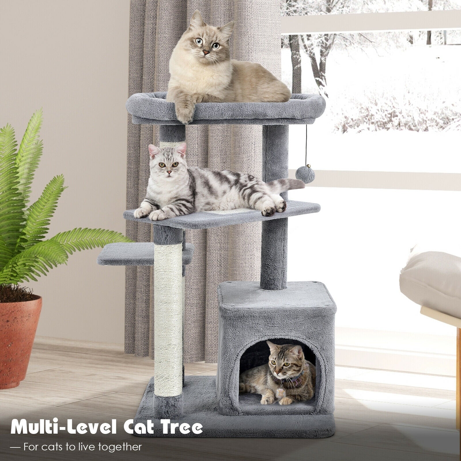 Cat Tree with Perch and Hanging Ball for Indoor Activity Play and Rest - view 3