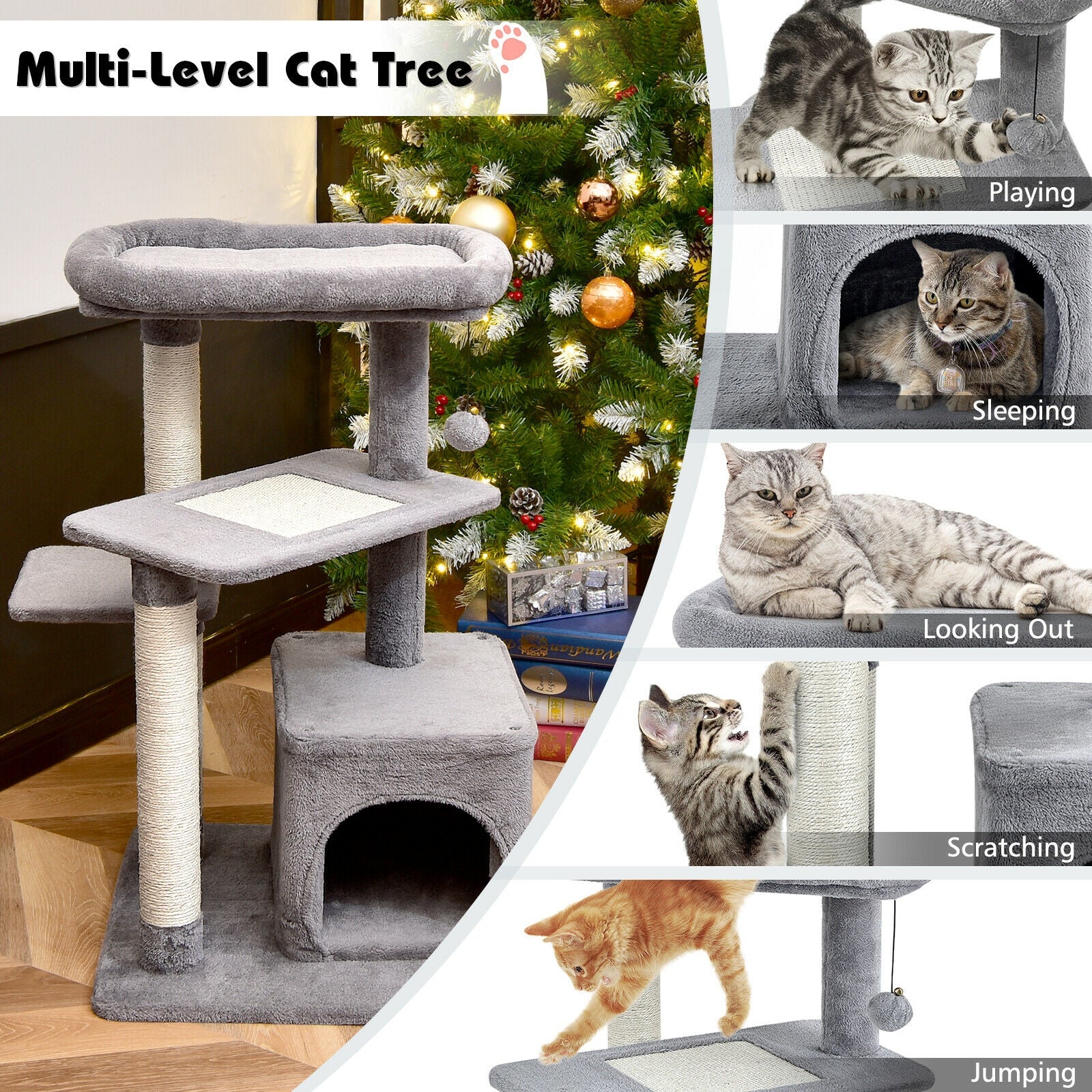 Cat Tree with Perch and Hanging Ball for Indoor Activity Play and Rest - view 7