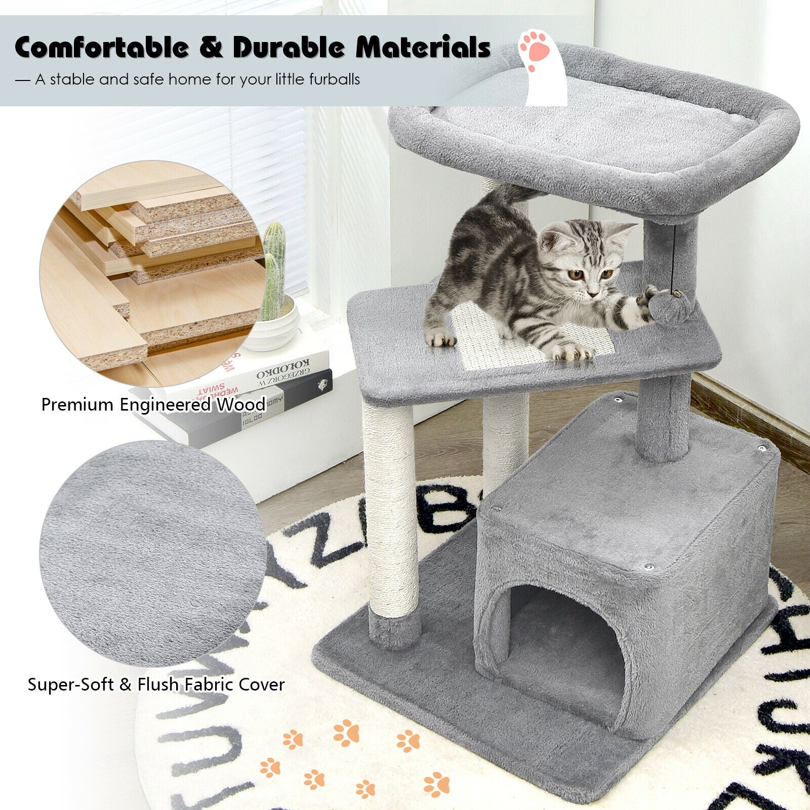 Cat Tree with Perch and Hanging Ball for Indoor Activity Play and Rest - view 8