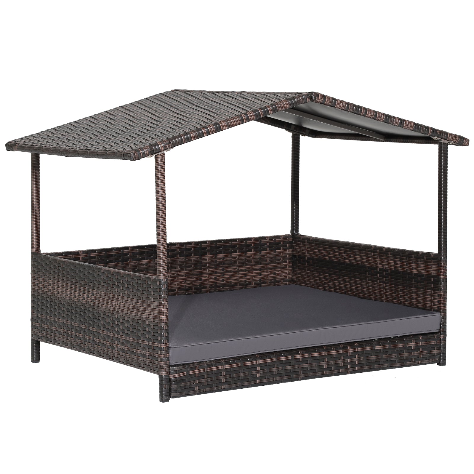 Wicker Dog House with Weatherproof Roof for Outdoor Dog Kennel