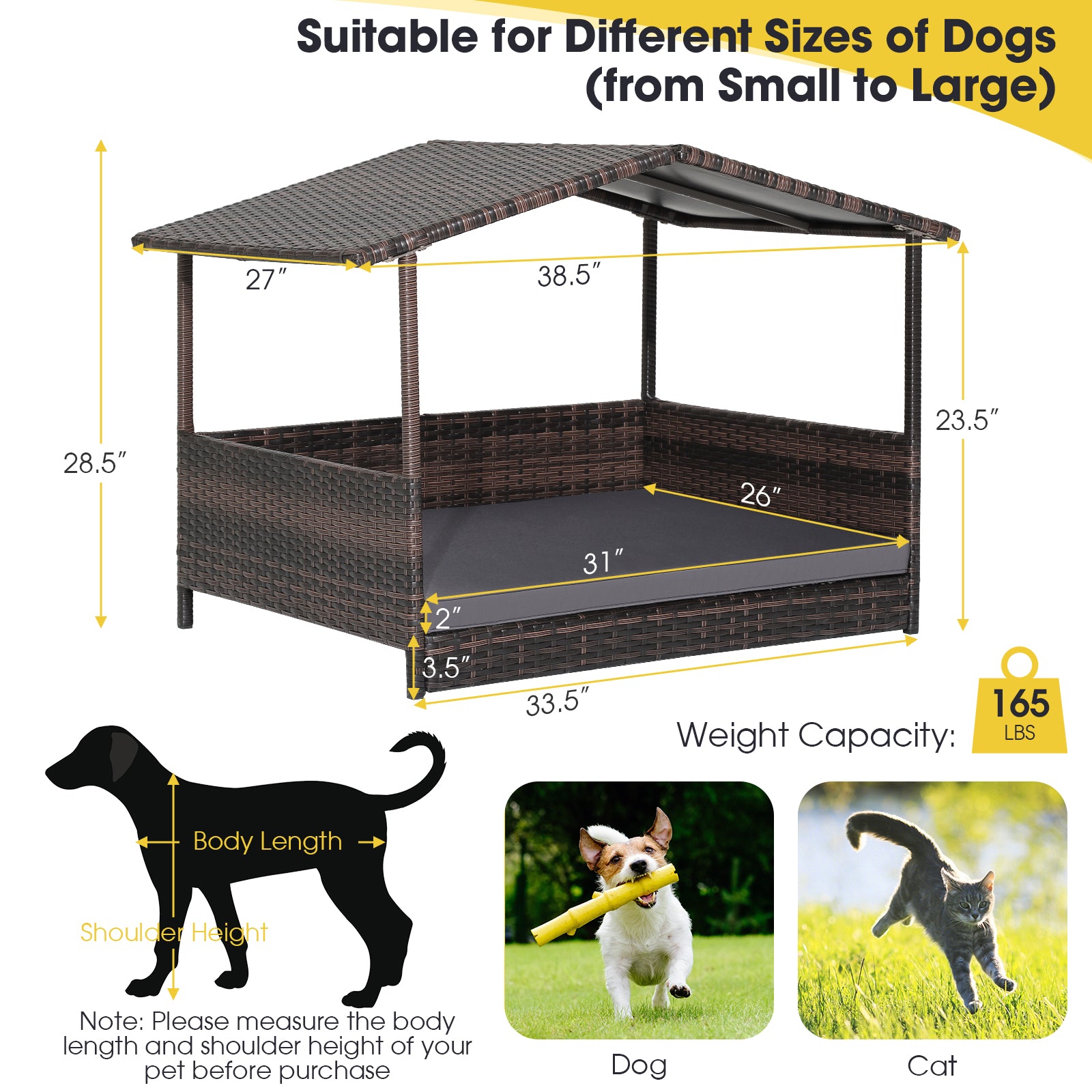Wicker Dog House with Weatherproof Roof for Outdoor Dog Kennel - view 4