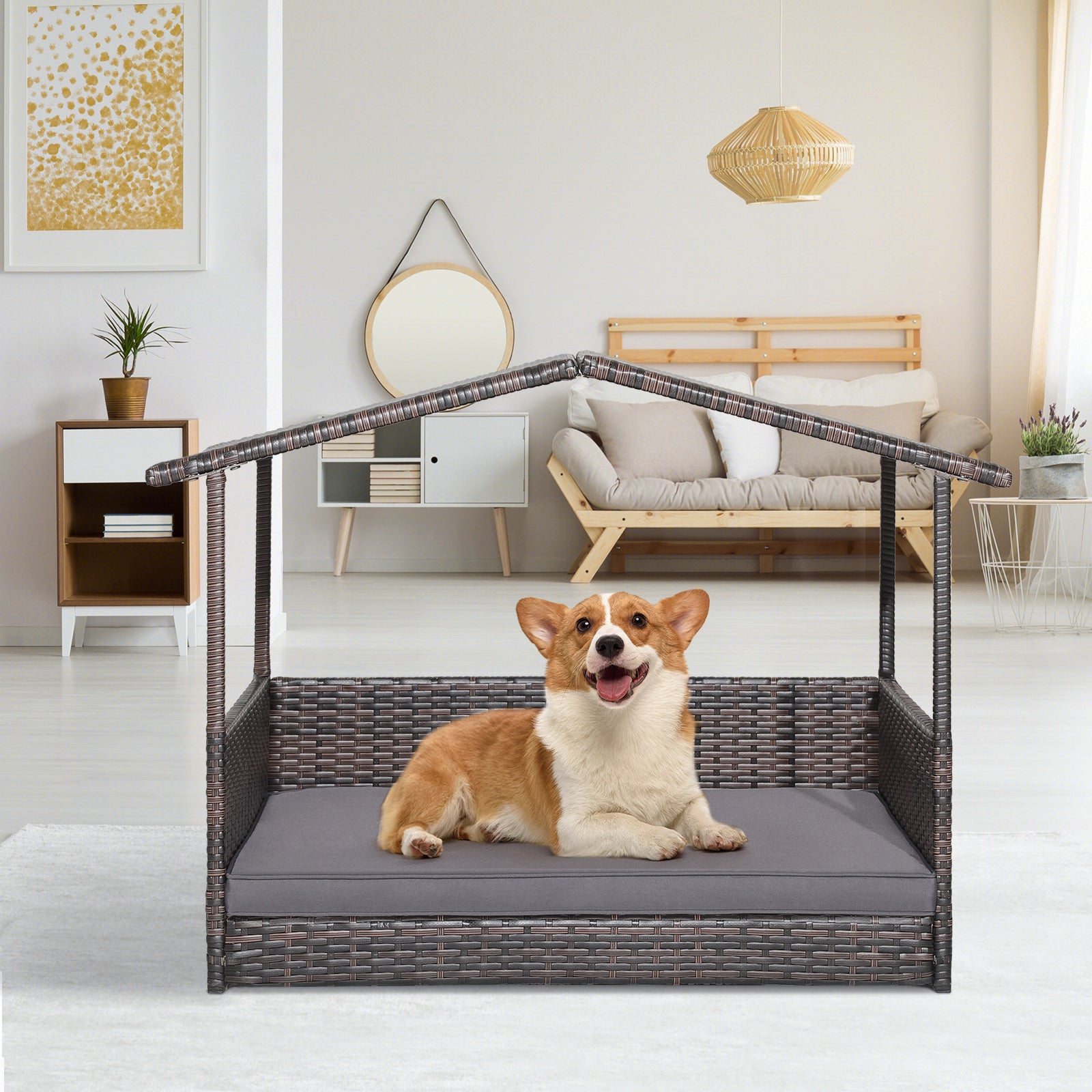 Wicker Dog House with Weatherproof Roof for Outdoor Dog Kennel - view 3