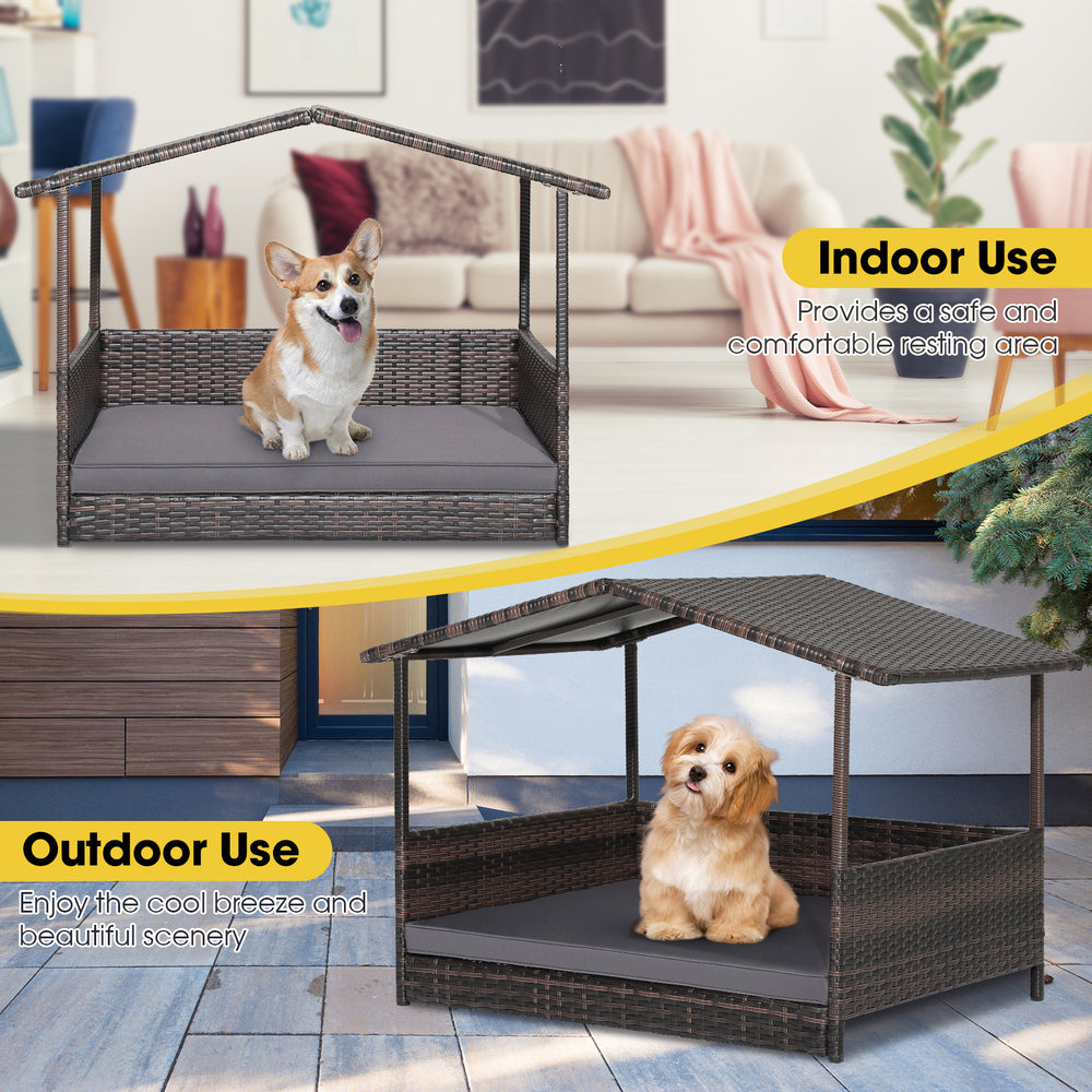 Wicker Dog House with Weatherproof Roof for Outdoor Dog Kennel - view 8