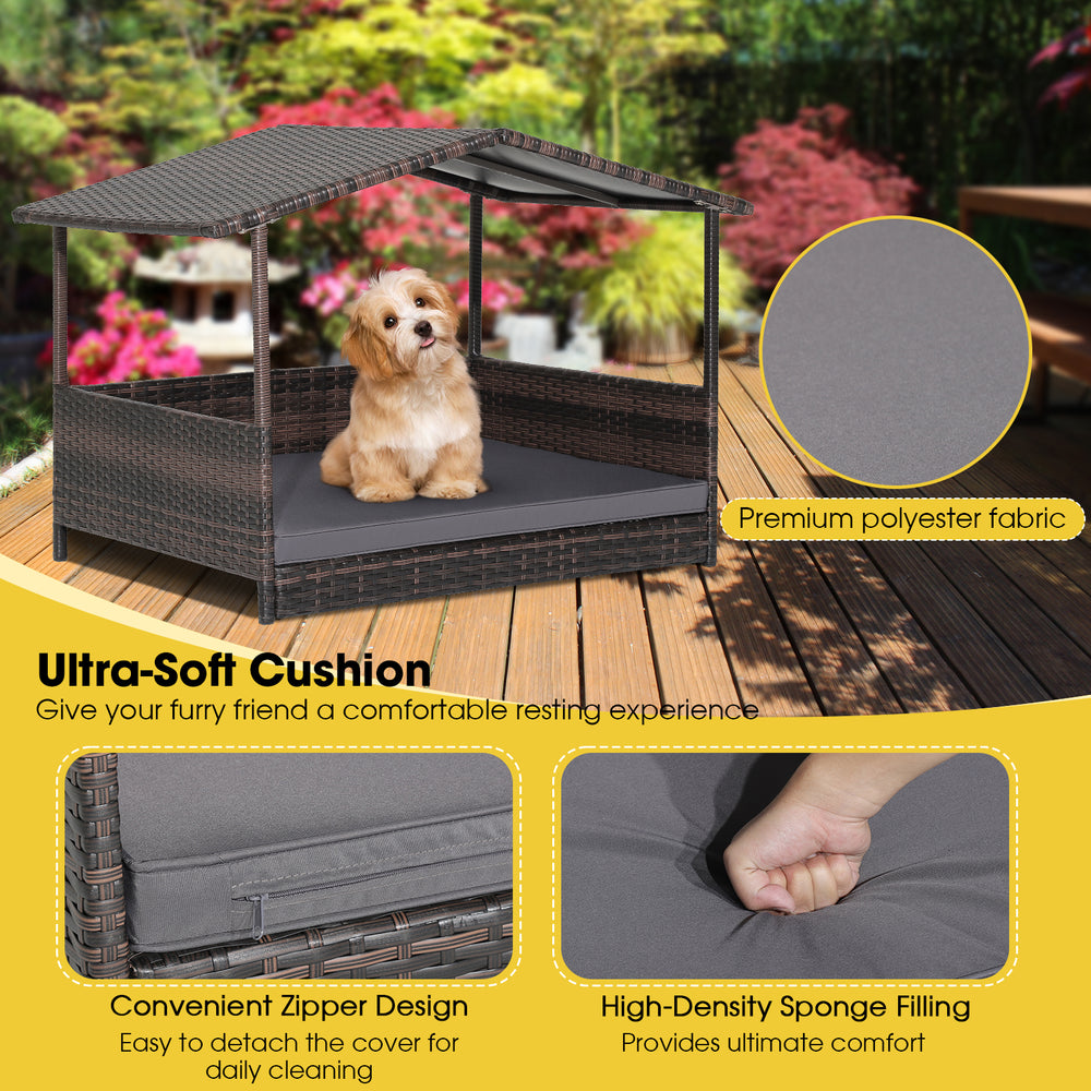 Wicker Dog House with Weatherproof Roof for Outdoor Dog Kennel - view 5