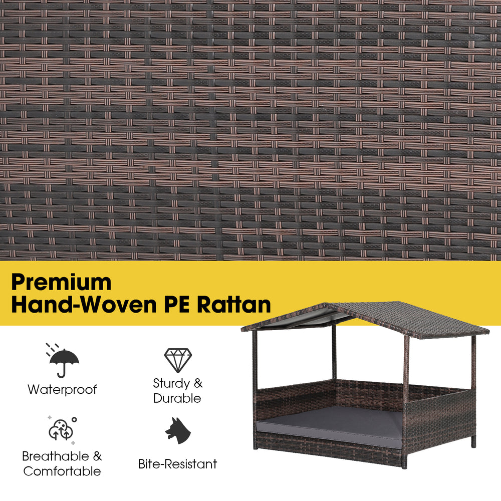 Wicker Dog House with Weatherproof Roof for Outdoor Dog Kennel - view 6