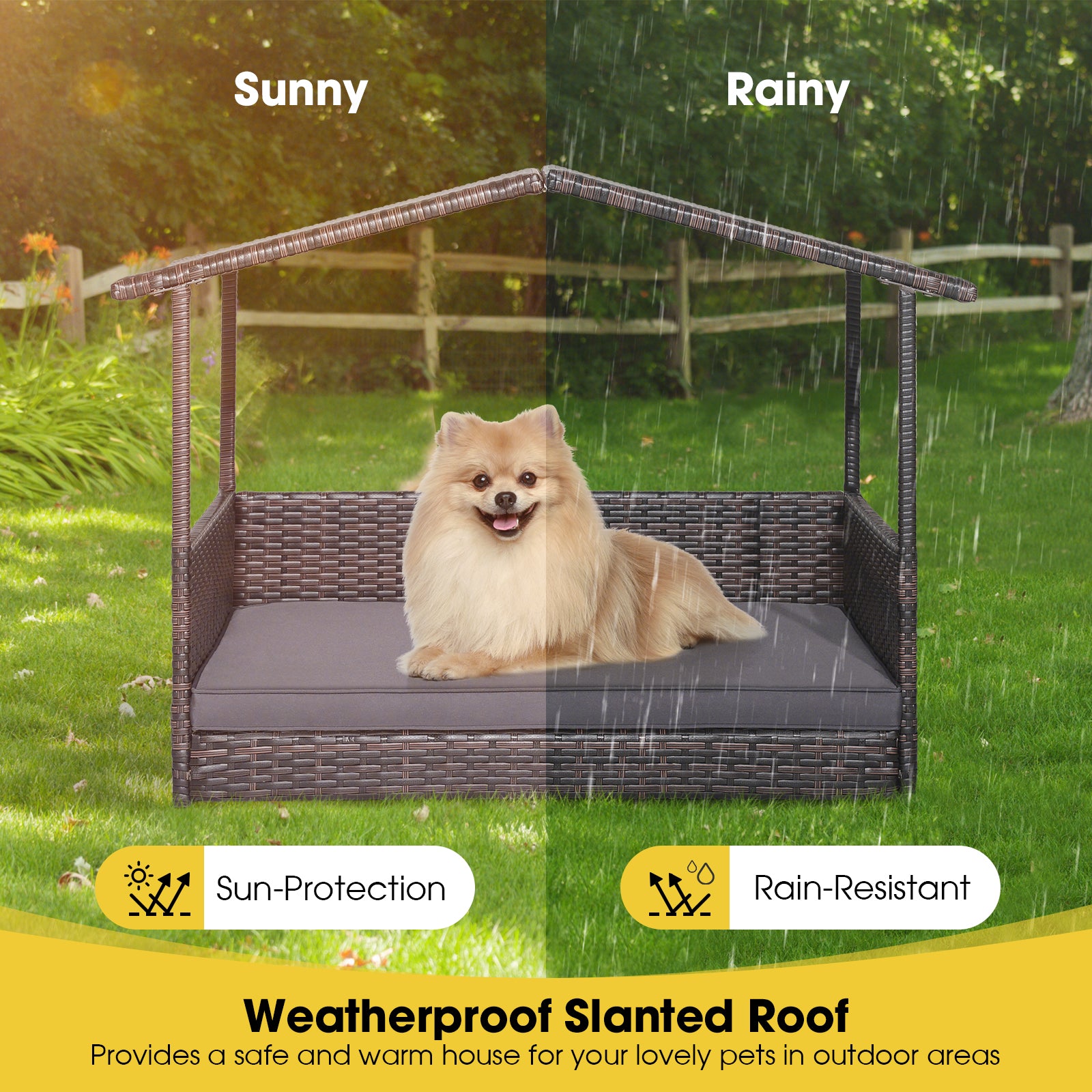 Wicker Dog House with Weatherproof Roof for Outdoor Dog Kennel - view 7