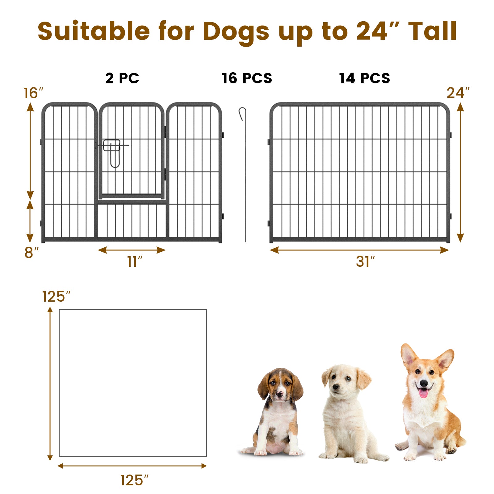 16 Panel 24/32/40 Inches Height Dog Playpen with Lock and Large Door-24 inches - view 5