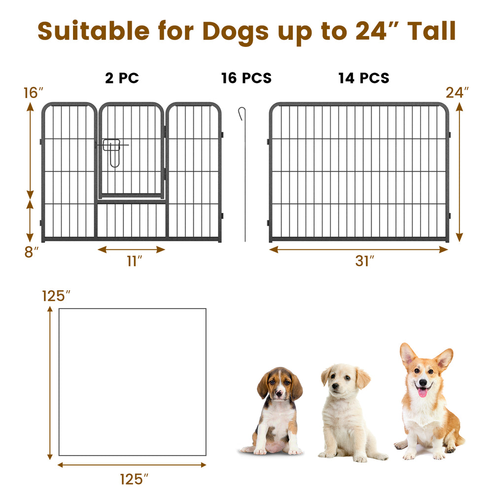 16 Panel 24/32/40 Inches Height Dog Playpen with Lock and Large Door-24 inches - view 5
