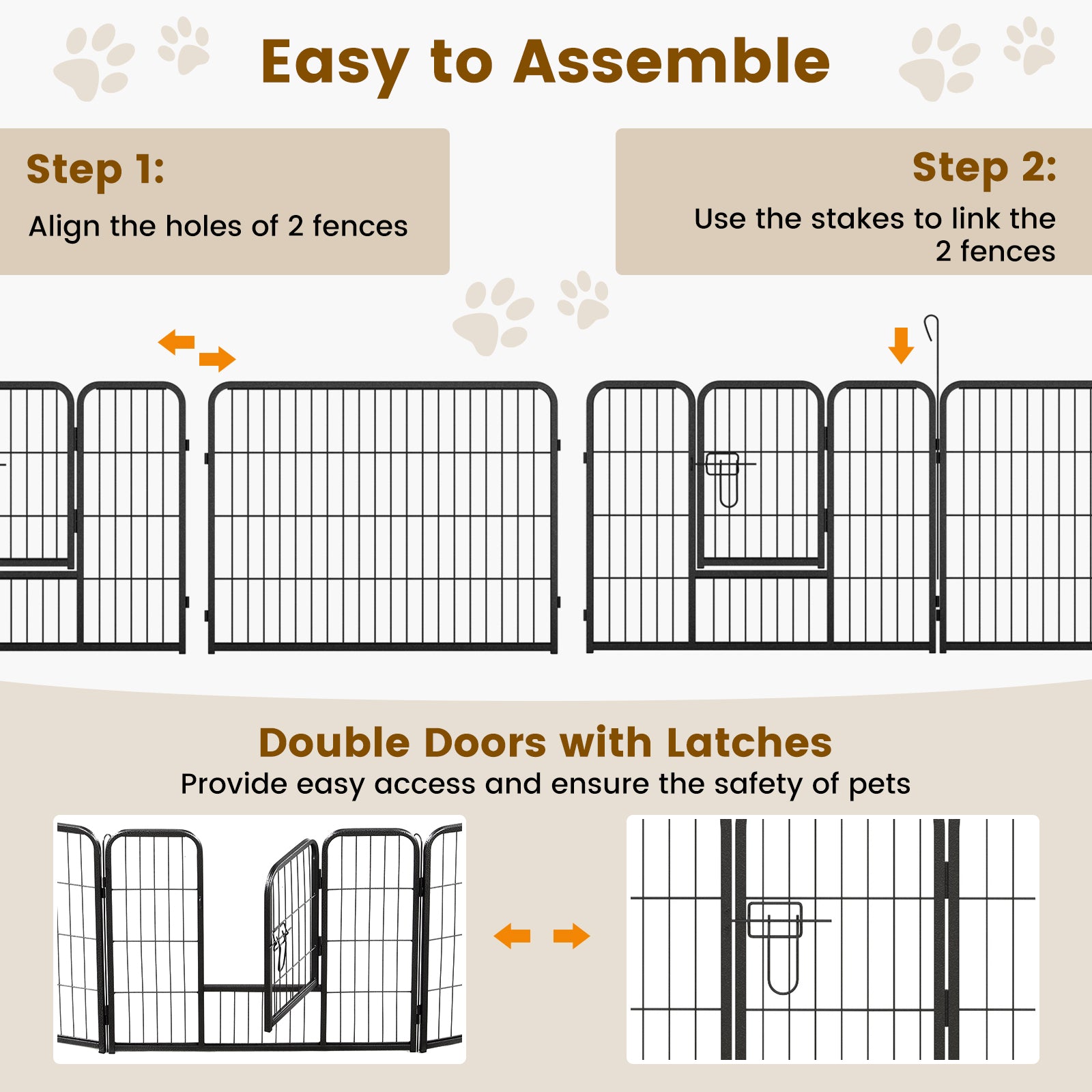 16 Panel 24/32/40 Inches Height Dog Playpen with Lock and Large Door-24 inches - view 7